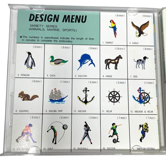 Janome Memory Card #4 Varsity Series Vintage Embroidery Card 17 Images NWOT - Picture 2 of 8